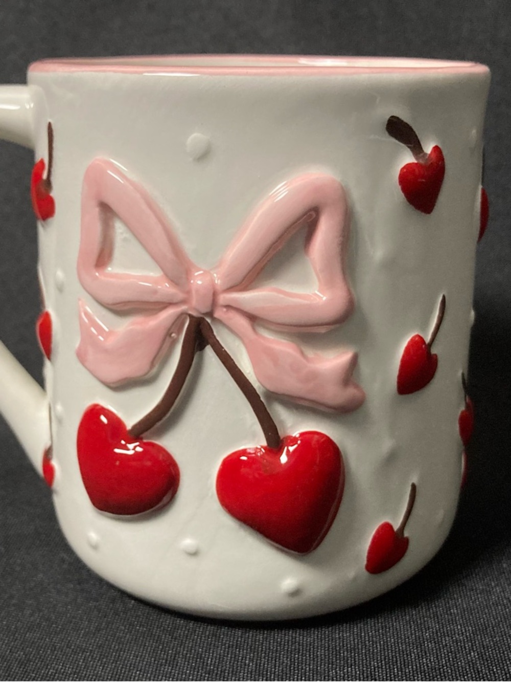Petal & Pearl Embossed Cherry And Bow Polka Dot 24 oz Ceramic Mug - Picture 7 of 11